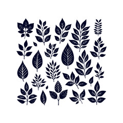 flower silhouettes and leaves floral element Clip art isolated vector illustration on white background