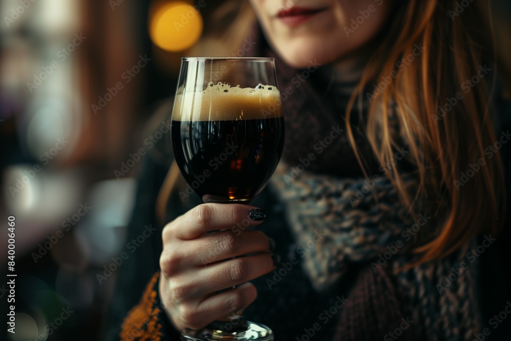 Wall mural a woman holding a glass of beer