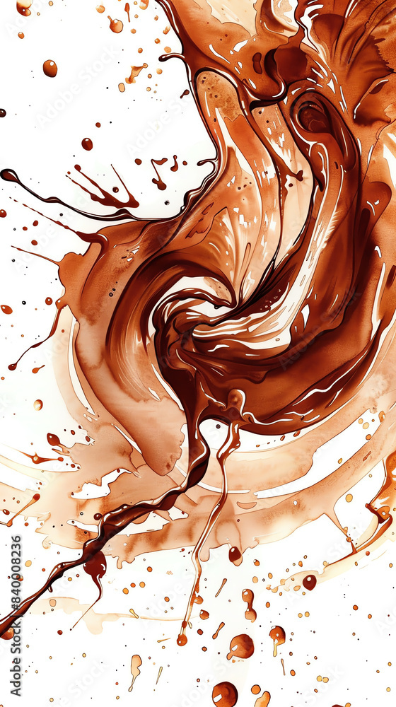 Poster abstract brown and white liquid swirl art depicting dynamic motion and fluidity on a clean backgroun