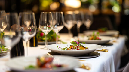 A snapshot captures the essence of fine dining with its delectable dishes and elegant table arrangements.
