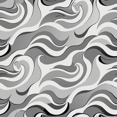 Seamless pattern of abstract wave motifs in shades of grey on a white background, Generative AI
