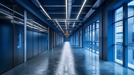 Obraz premium Empty office corridor in blue