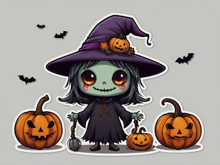 cute halloween and blackghoulish witch pumpkim,