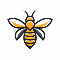 Honey bee logo design template with vector illustration. Flying honey bee icon symbol in line, flat, and color style. Vector illustration