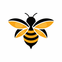 Honey bee logo design template with vector illustration. Flying honey bee icon symbol in line, flat, and color style. Vector illustration
