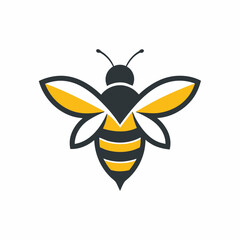 Honey bee logo design template with vector illustration. Flying honey bee icon symbol in line, flat, and color style. Vector illustration
