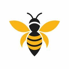 Honey bee logo design template with vector illustration. Flying honey bee icon symbol in line, flat, and color style. Vector illustration
