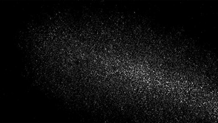 Distressed grainy white fine dust particles speckled gradient texture  on a black background