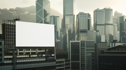 Minimalist white billboards against the city skyline, representing elegance amidst the urban hustle.





