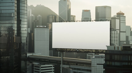 Obraz premium Minimalist white billboards above the bustling cityscape, showcasing simplicity and serenity.