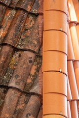 Roof cleaning tiles with high pressure cleaner and before afterwards