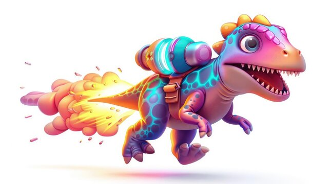 Dino Rocket Fart Background, Funny Dinosaur Wallpaper, Jurassic Cartoon Background, Dino Colorful, T-rex Expression, Dinosaur Running
