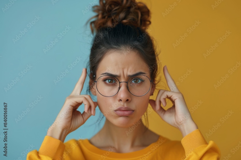 Wall mural Woman, glasses, head, yellow, shirt