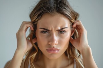 Naklejka premium Untidy blonde woman in white top