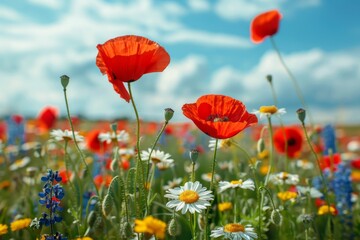 Obraz premium Abundance of red poppies in flower field