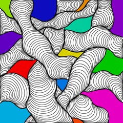 Abstract doodles, doodles A doodle with black lines makes up the image. The lines are shapeless, black lines on a multi-colored background.