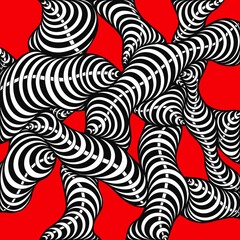 Abstract doodles, doodle, doodles with black lines make up the image. The line is a shapeless shape, a black line on a red background.