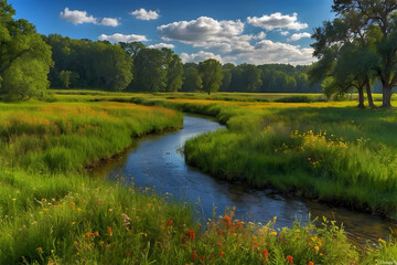 A beautiful bright blue sky with green environment