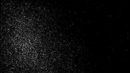 Distressed grainy white fine dust particles speckled gradient texture  on a black background