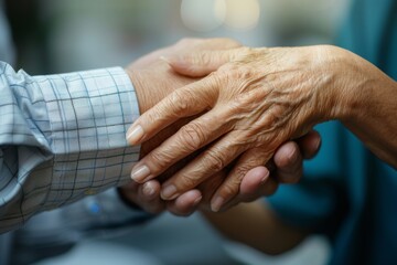 Fototapeta premium One person guiding older person holding younger person's hand