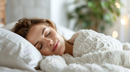 closeup Satisfied woman sleeping in a comfortable bed