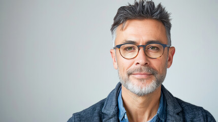 Headshot of a middle-aged man with grey hair and a goatee, wearing glasses and a blue jacket