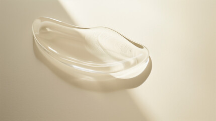 The clear gel on a matte surface, framed by soft light, enhances its glossy texture. Ideal for advertising beauty care products.

