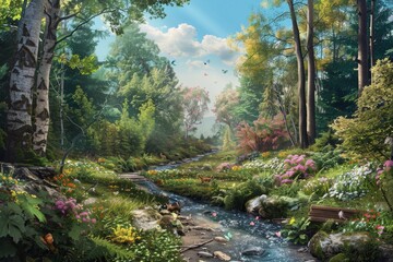 Naklejka premium Create a hyper-detailed, photorealistic image to celebrate World Environment Day, featuring a vibrant forest ecosystem