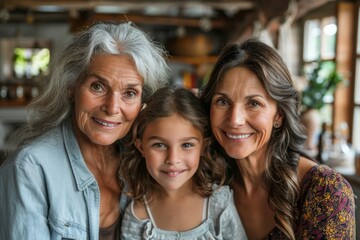 Two women and small girl posing for photo