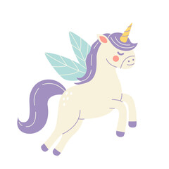 Childrens magic element. Cute unicorn in childish style  isolated on white background