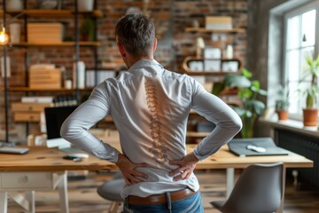 Man experiencing back pain at desk