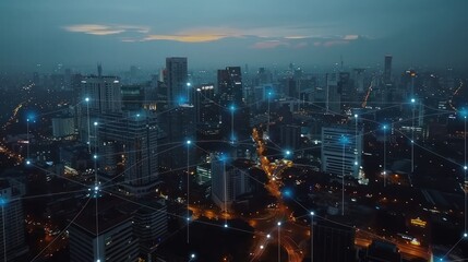 Fototapeta premium Smart city and digital transformation.Big data connection technology AI generated