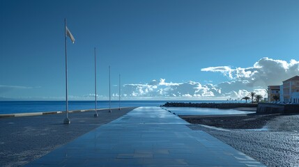 National flag in a coastal town with space for text