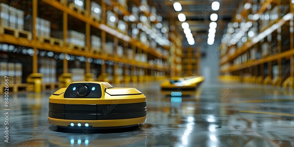 Poster smart robotic warehouse for efficient business management. concept warehouse automation, robotics in