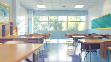 School classroom in blur background without student