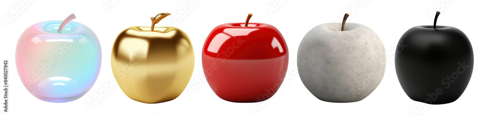 Poster 3d apples png element set on transparent background