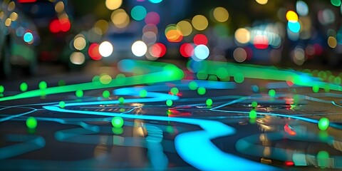 Fototapeta premium Geofencing uses virtual boundaries on digital maps to track mobile devices. Concept Location-based Marketing, Mobile Tracking, Virtual Boundaries, Digital Mapping, Geolocation Technology
