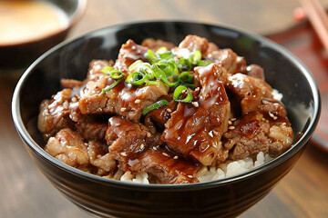 Buta Don, Japanese dish of sliced pork simmerrred in shoyu soup with sliced onion.