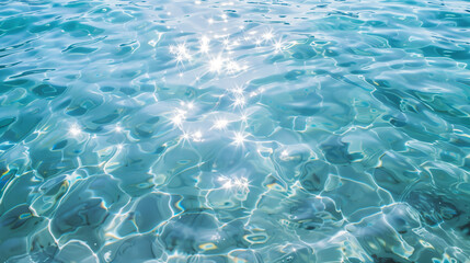 Obraz premium Close-up of sunlit azure blue water with solar reflections, perfect for luxury yacht promotions.