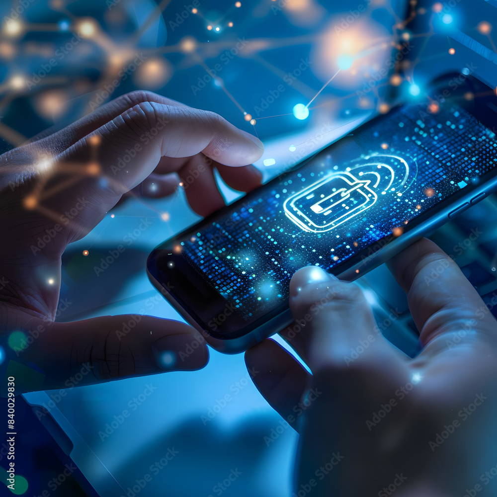Poster cyber security concept. people use smartphones to log in and passwords for secured internet access a