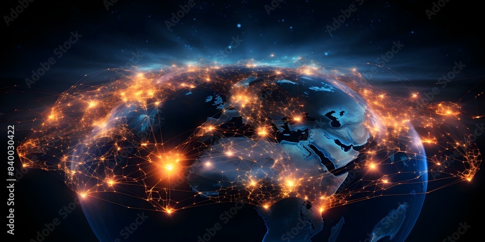 Aufkleber global digital data network connecting scientific technology data worldwide for global connectivity.