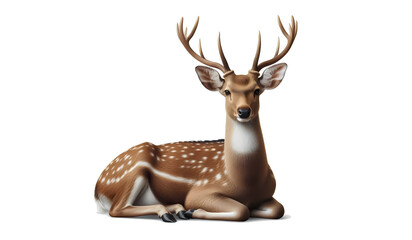 Close up of male sika deer isolated on white background.png