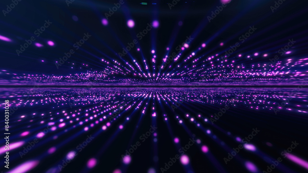 Poster abstract purple glowing energy hi-tech lines and digital particles tunnel with bokeh effect backgrou