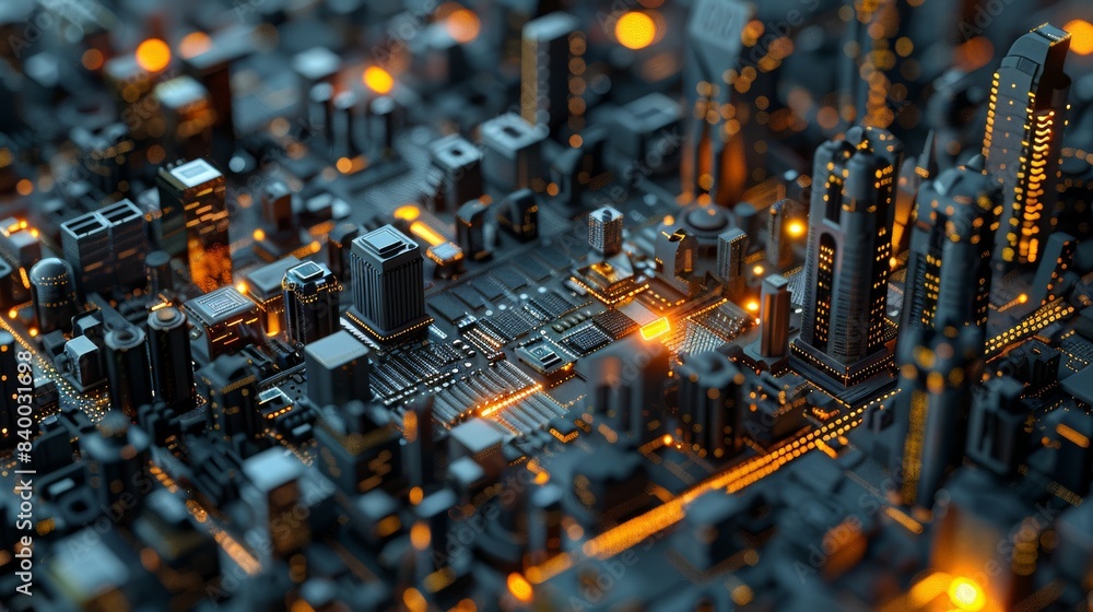 Aufkleber a close-up shot of a smart city's intricate network of sensors, microchips, and antennas, highlighti