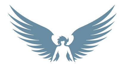 Obraz premium Angel with wings, silhouete vector on transparent background