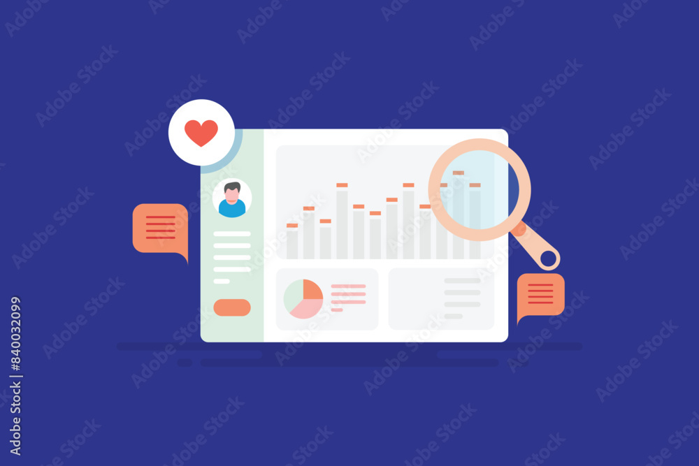 Poster dashboard, business analytics report financial data on user interface screen conceptual vector illus