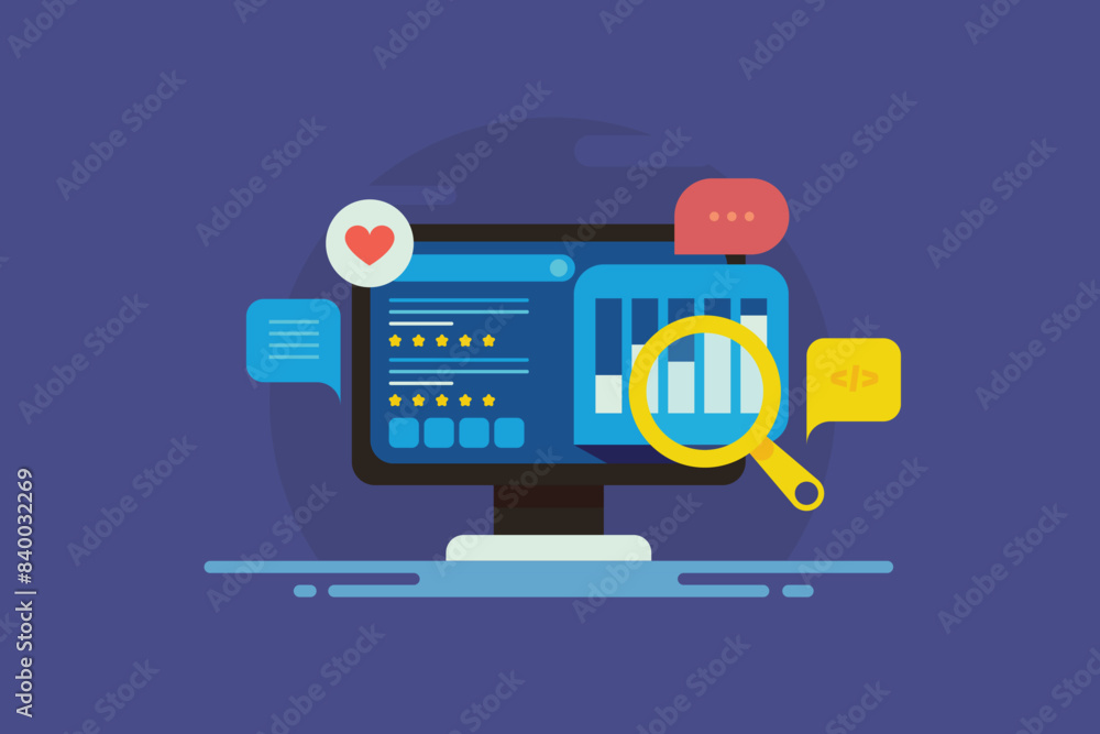 Poster monitoring search engine ranking and web traffic data analytics seo concept, vector illustration.