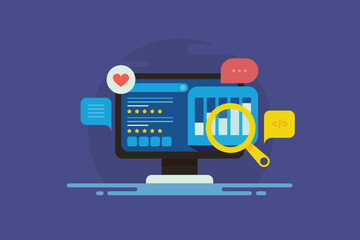 Monitoring search engine ranking and web traffic data analytics SEO concept, vector illustration.