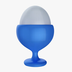 3d cartoon egg in cup isolated on white background. Realistic minimal food element for breakfast. Vector illustration.