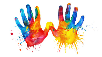 Fototapeta premium Colorful hand print isolated on transparent white background, clipping path 